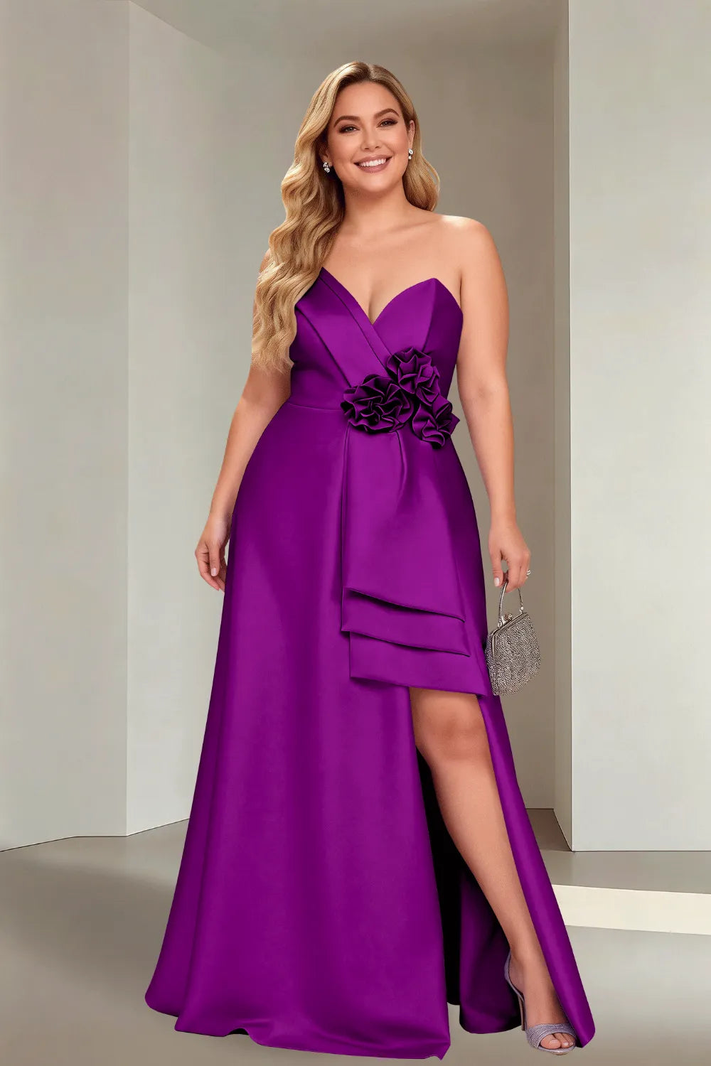 Plus Size Flora Satin Strapless Evening Gown