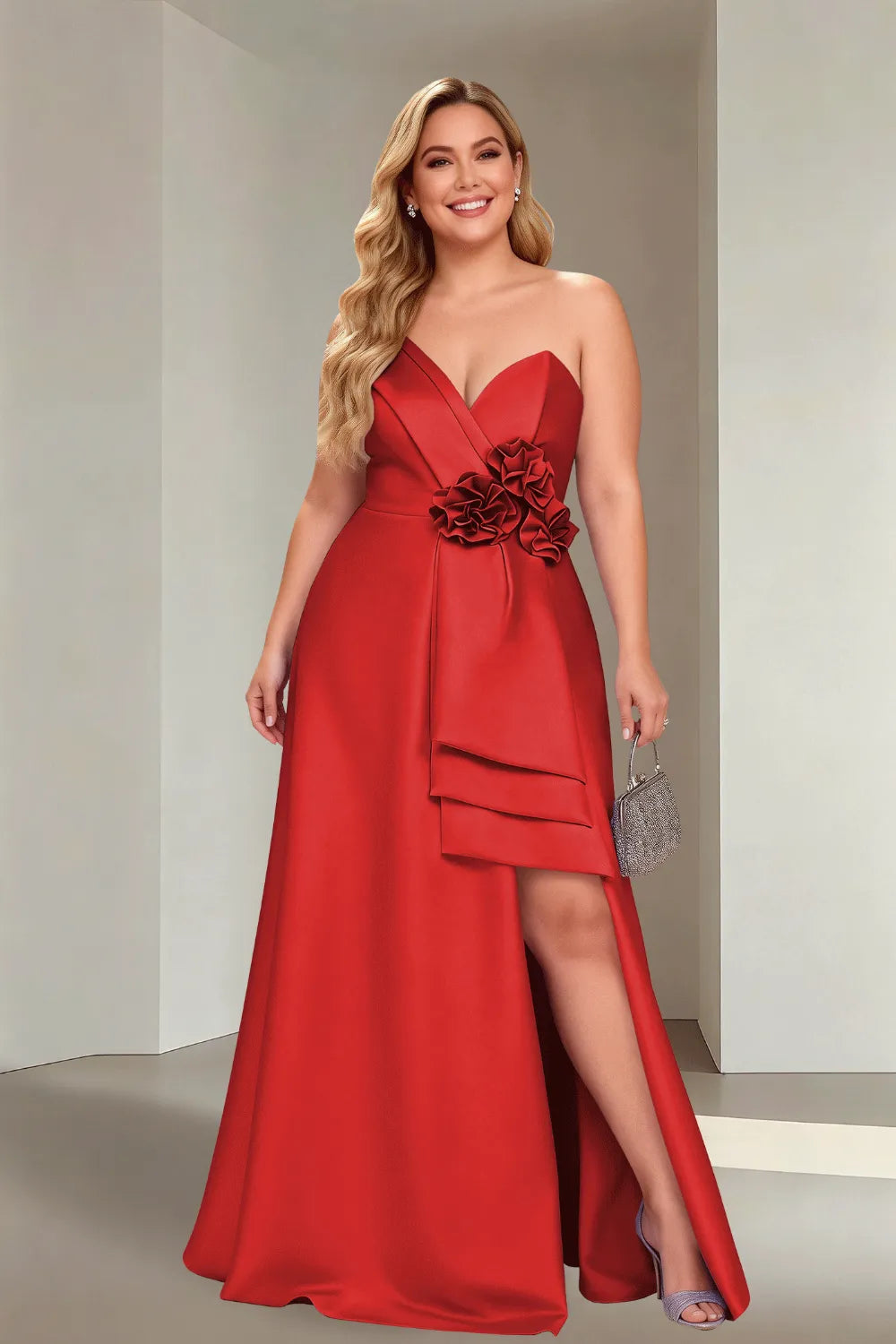 Plus Size Flora Satin Strapless Evening Gown