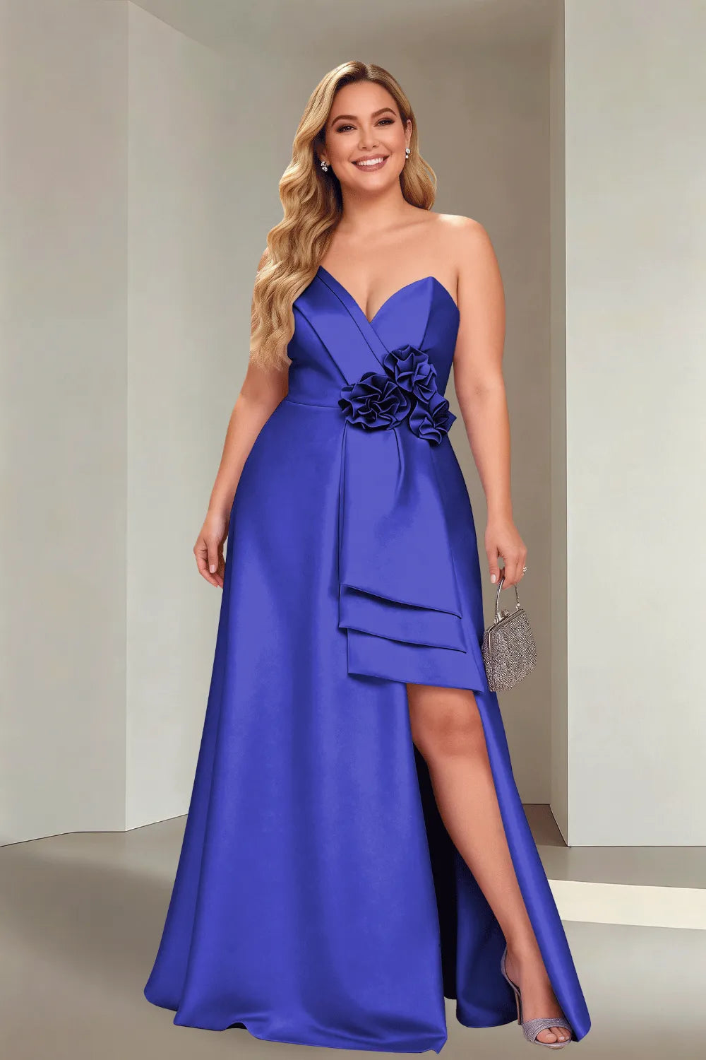 Plus Size Flora Satin Strapless Evening Gown