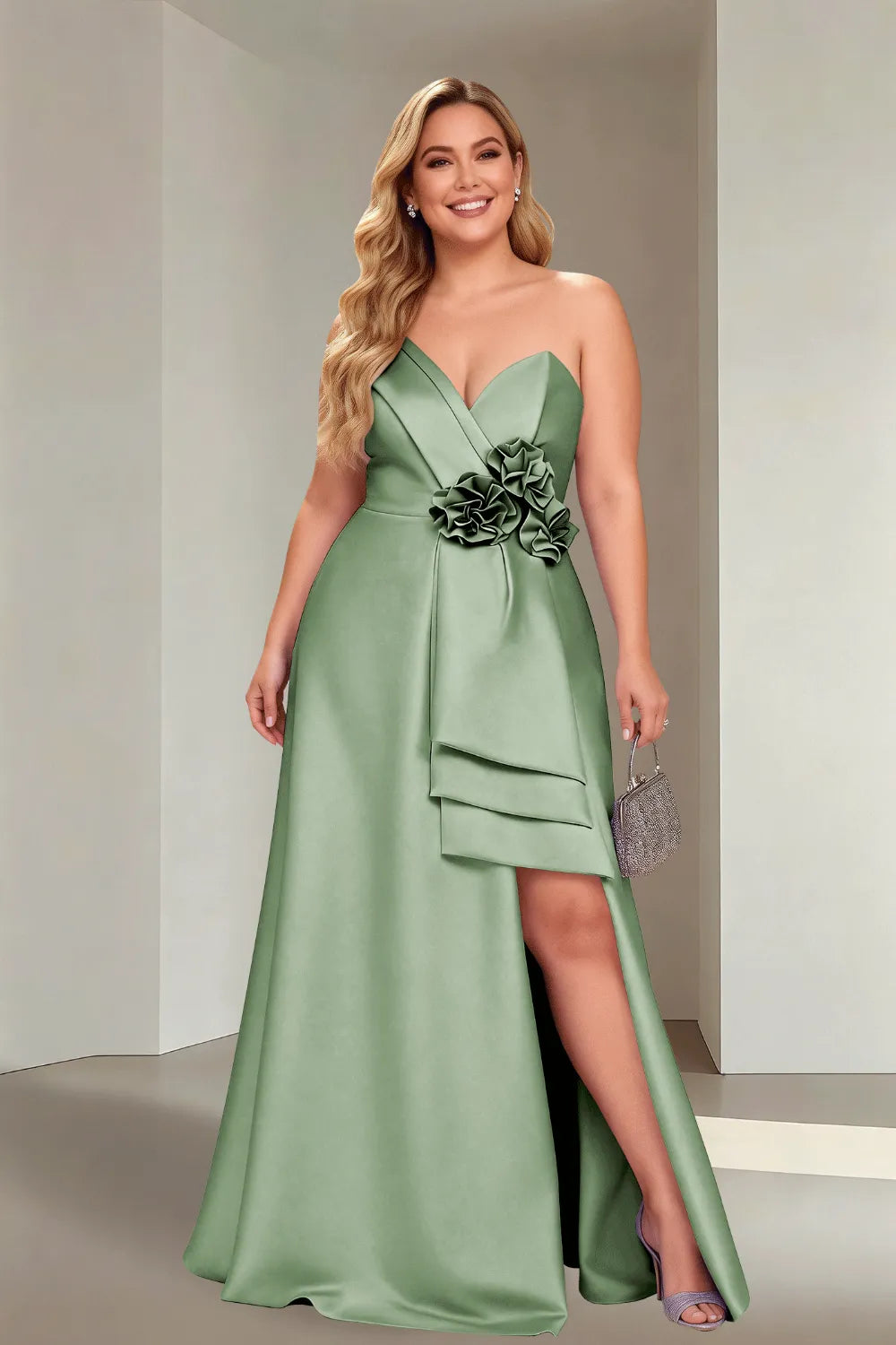 Plus Size Flora Satin Strapless Evening Gown
