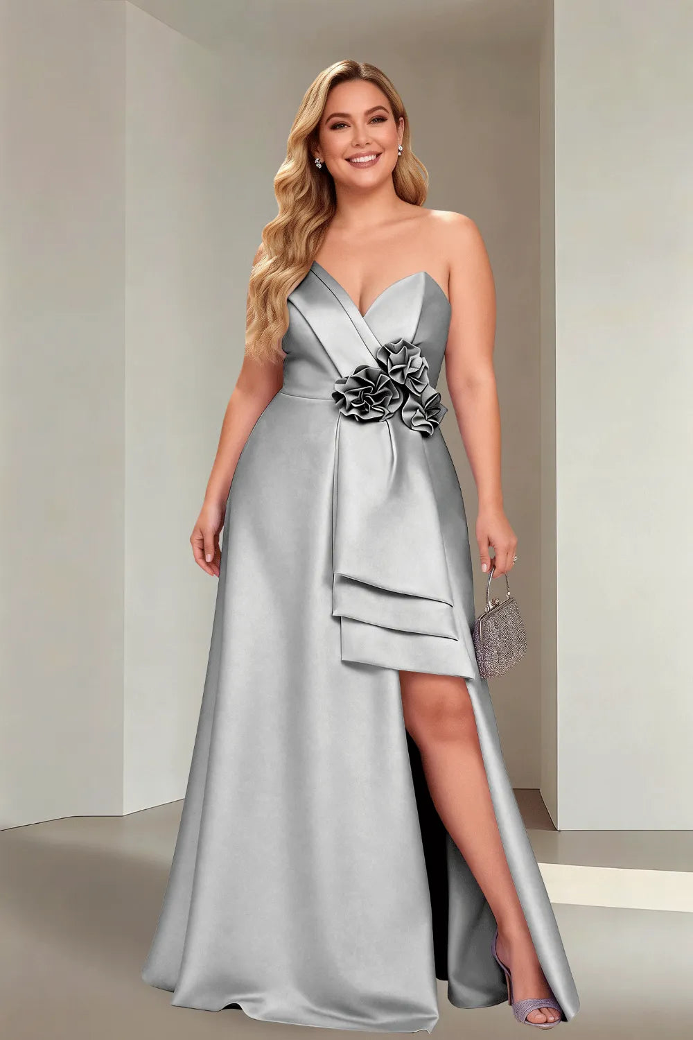Plus Size Flora Satin Strapless Evening Gown