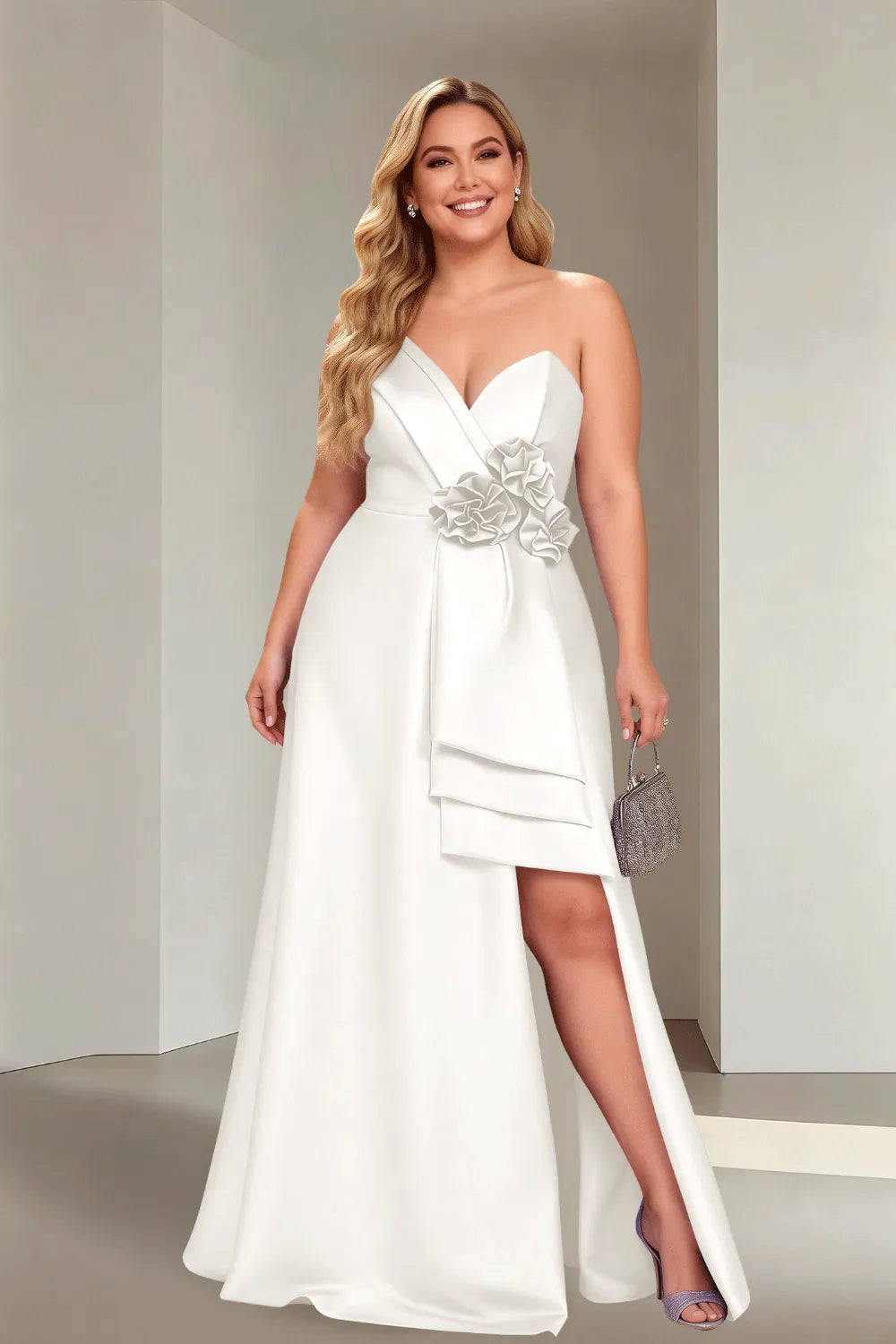 Plus Size Flora Satin Strapless Evening Gown