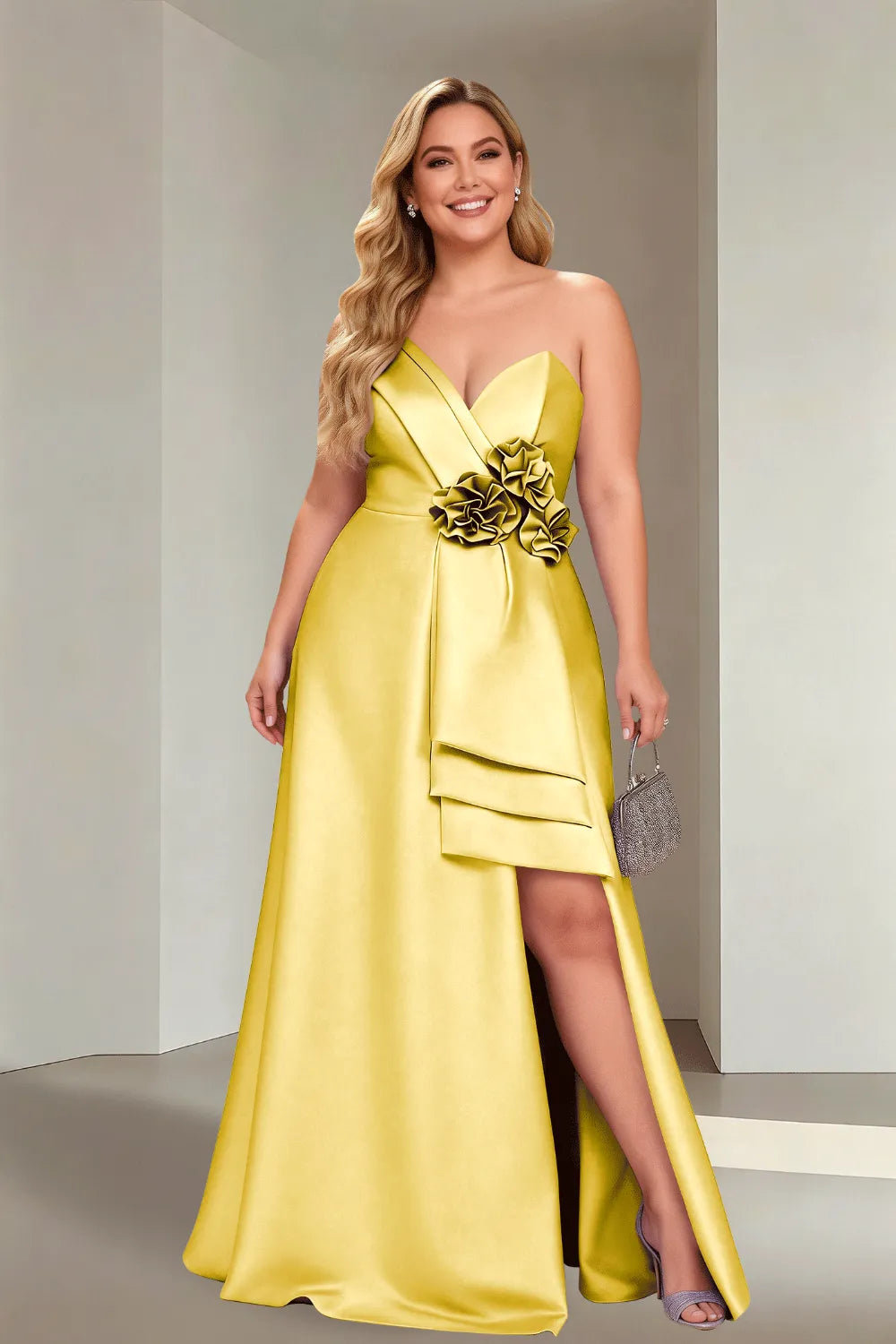 Plus Size Flora Satin Strapless Evening Gown