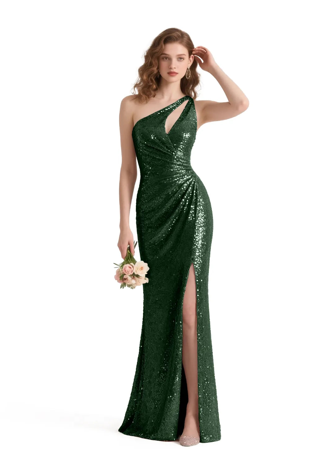 Aurora One-Shoulder Sequin Mermaid Evening Gown