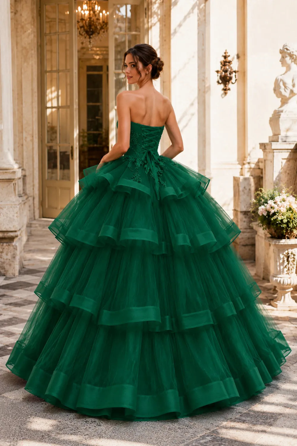 Princess Style Strapless Tulle Ball Gown Evening Dress