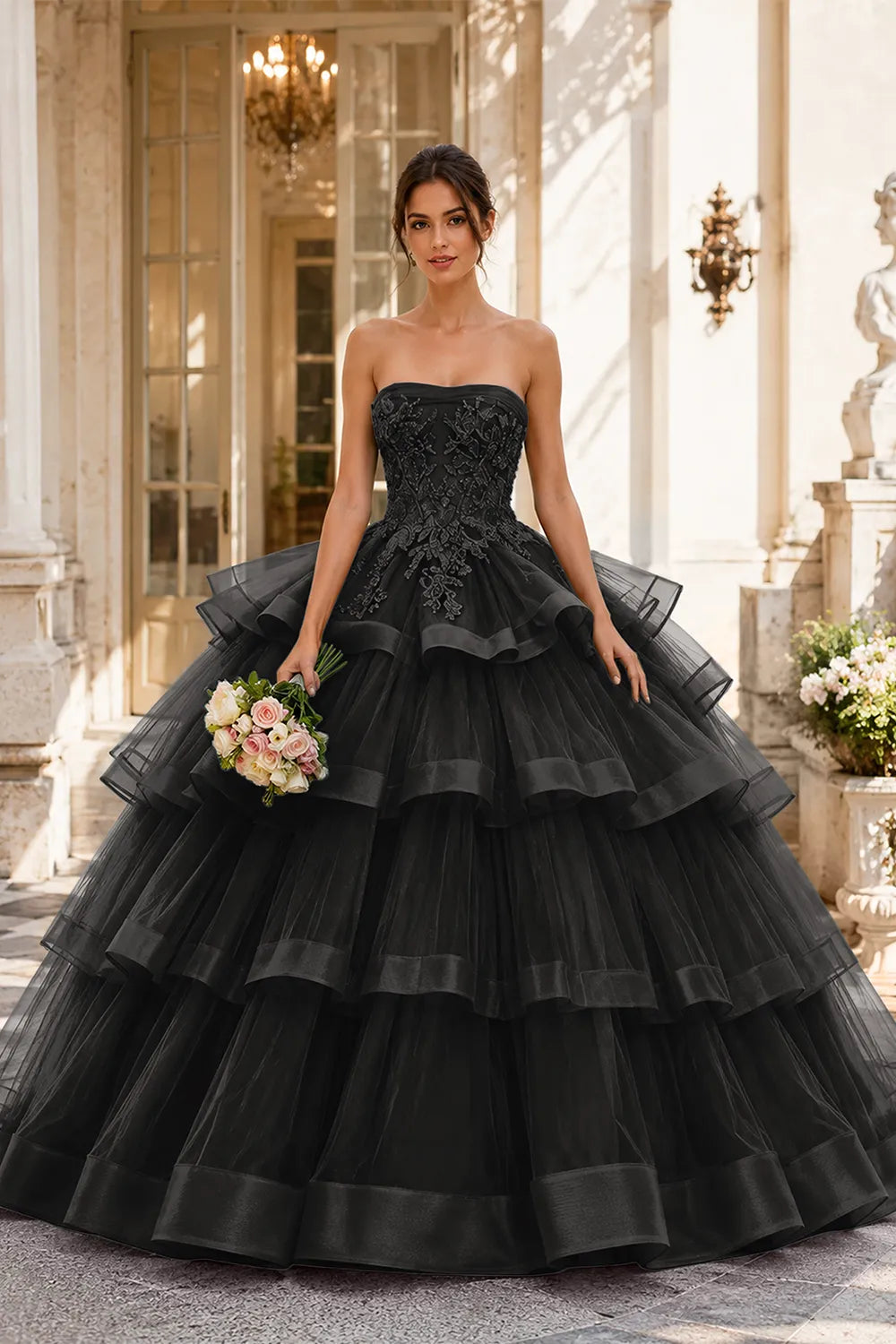 Princess Style Strapless Tulle Ball Gown Evening Dress