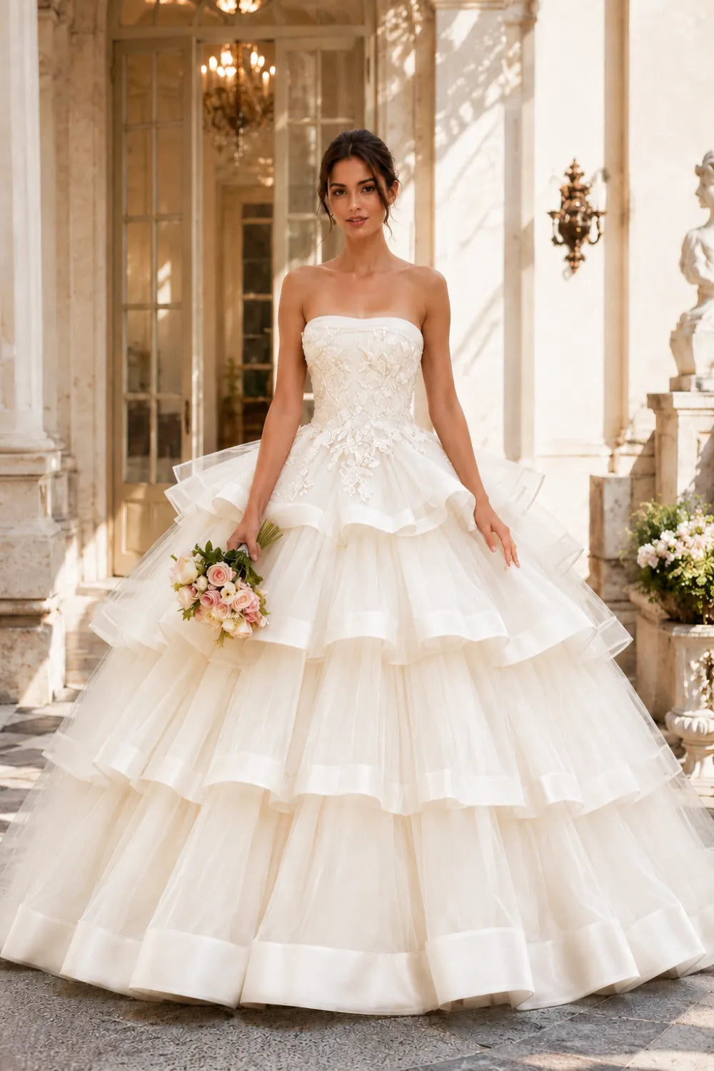 Princess Style Strapless Tulle Ball Gown Evening Dress