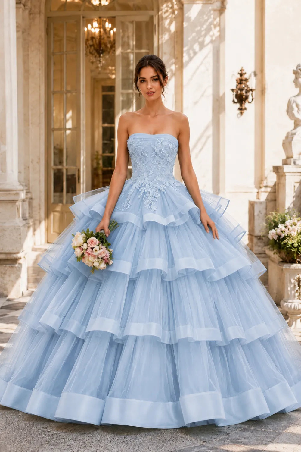 Princess Style Strapless Tulle Ball Gown Evening Dress