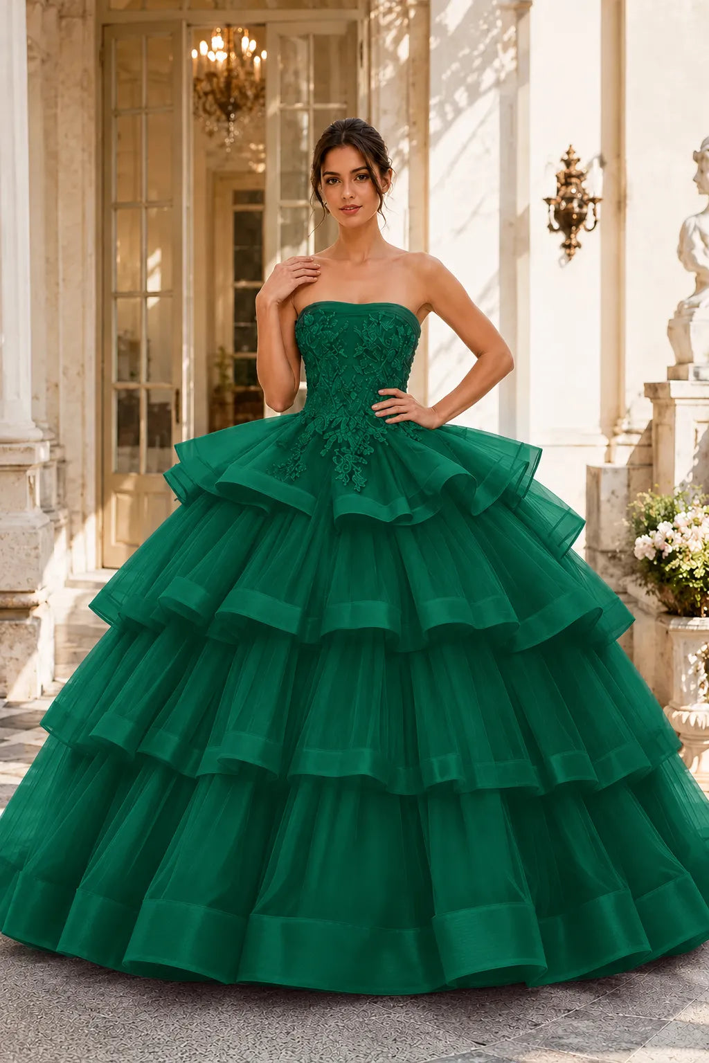 Princess Style Strapless Tulle Ball Gown Evening Dress