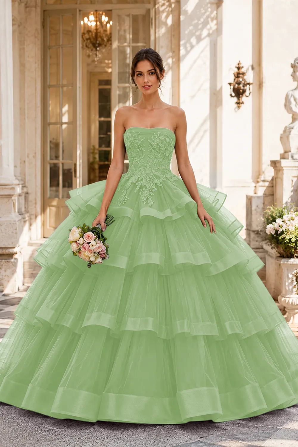 Princess Style Strapless Tulle Ball Gown Evening Dress