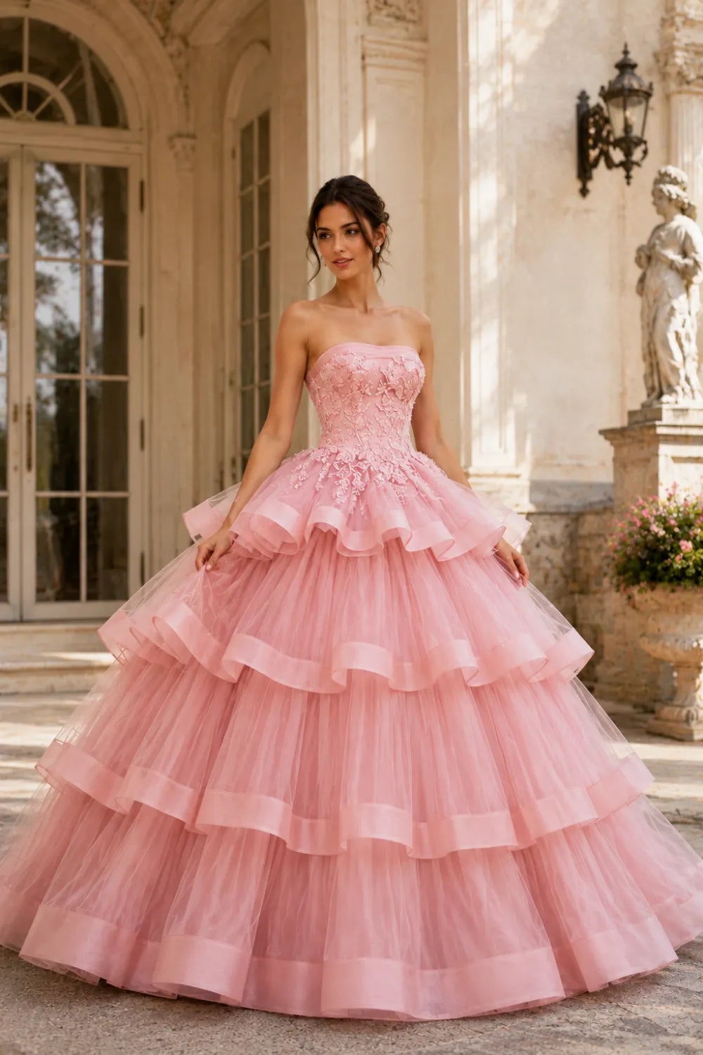Princess Style Strapless Tulle Ball Gown Evening Dress