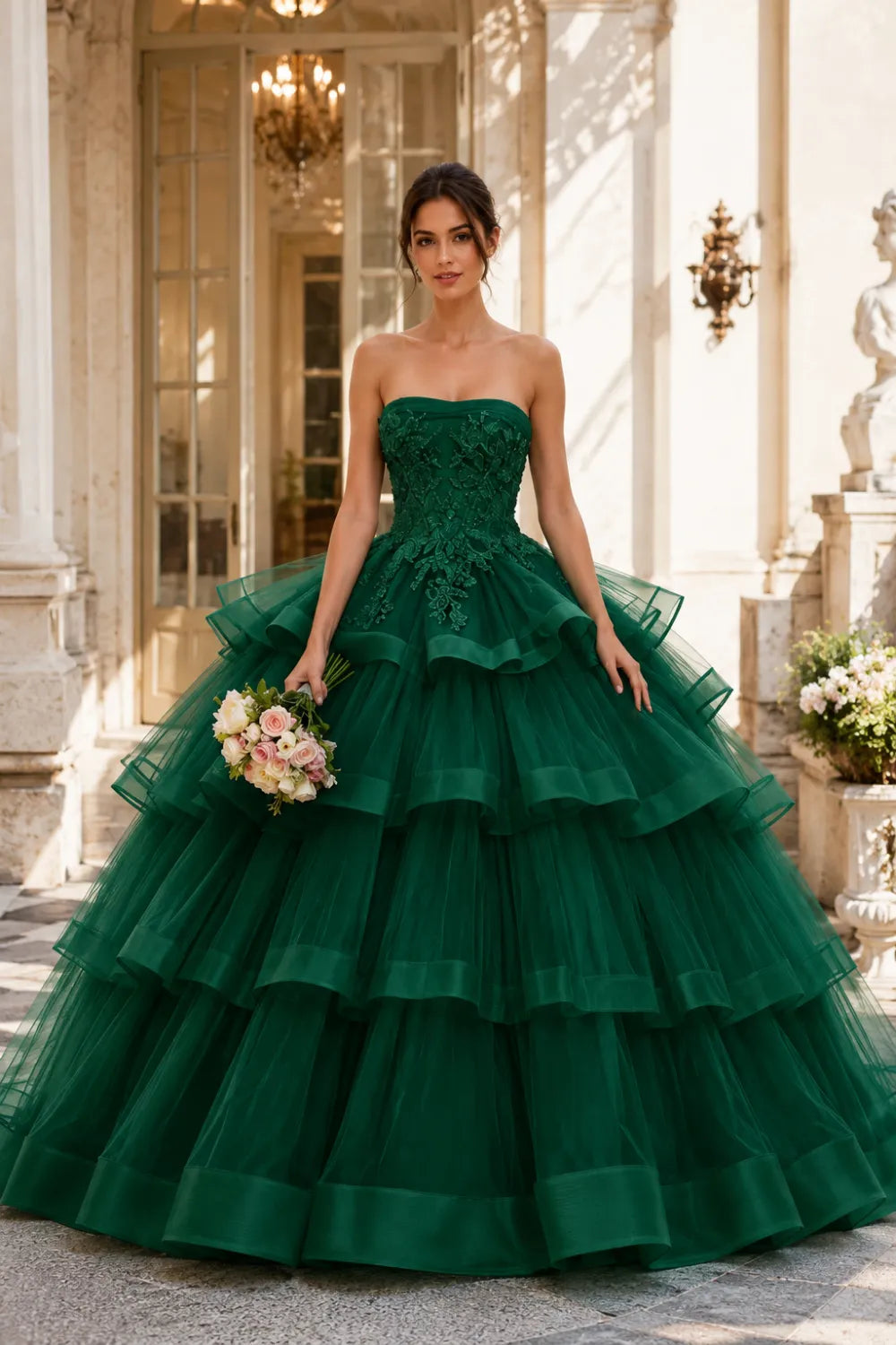Princess Style Strapless Tulle Ball Gown Evening Dress