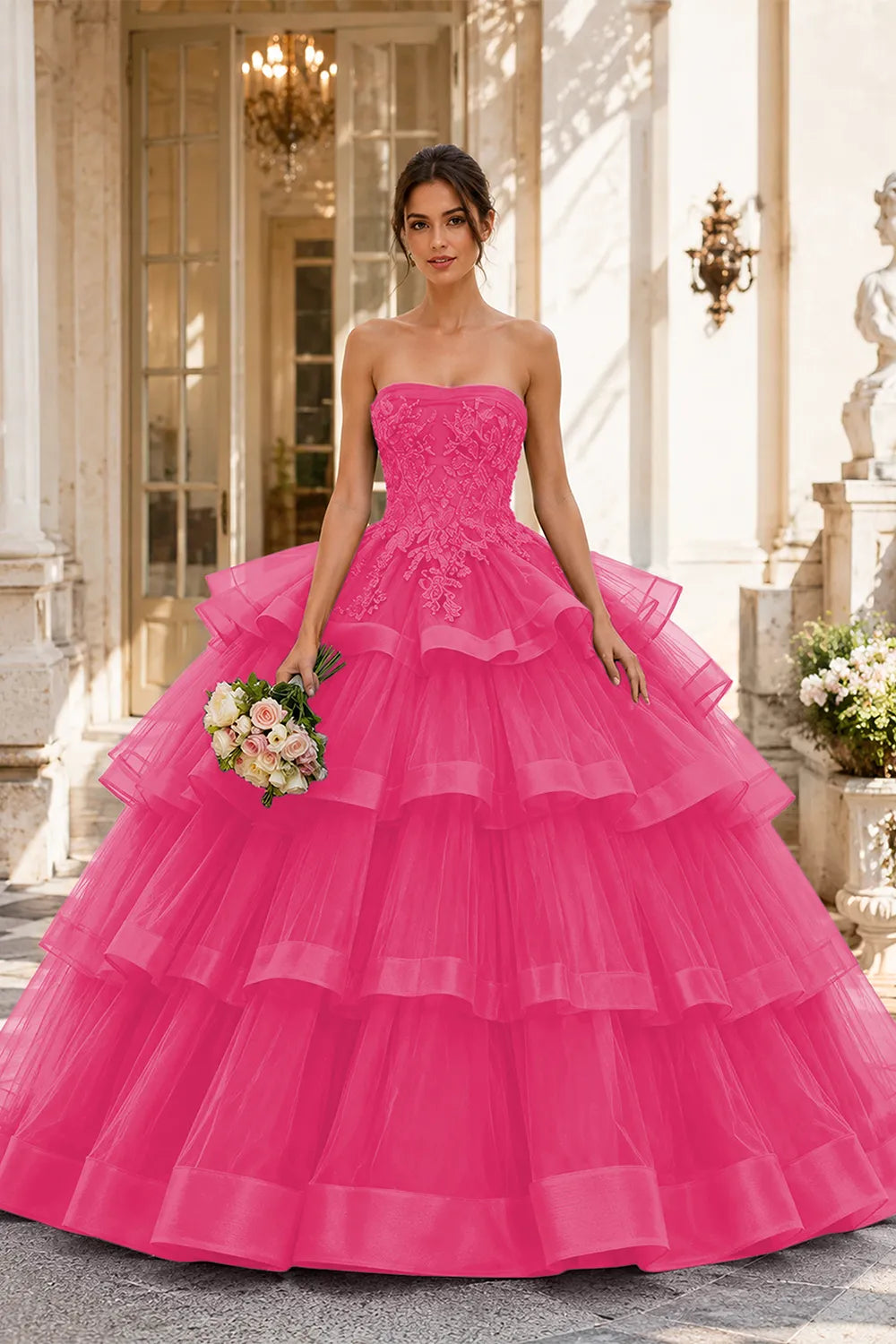 Princess Style Strapless Tulle Ball Gown Evening Dress