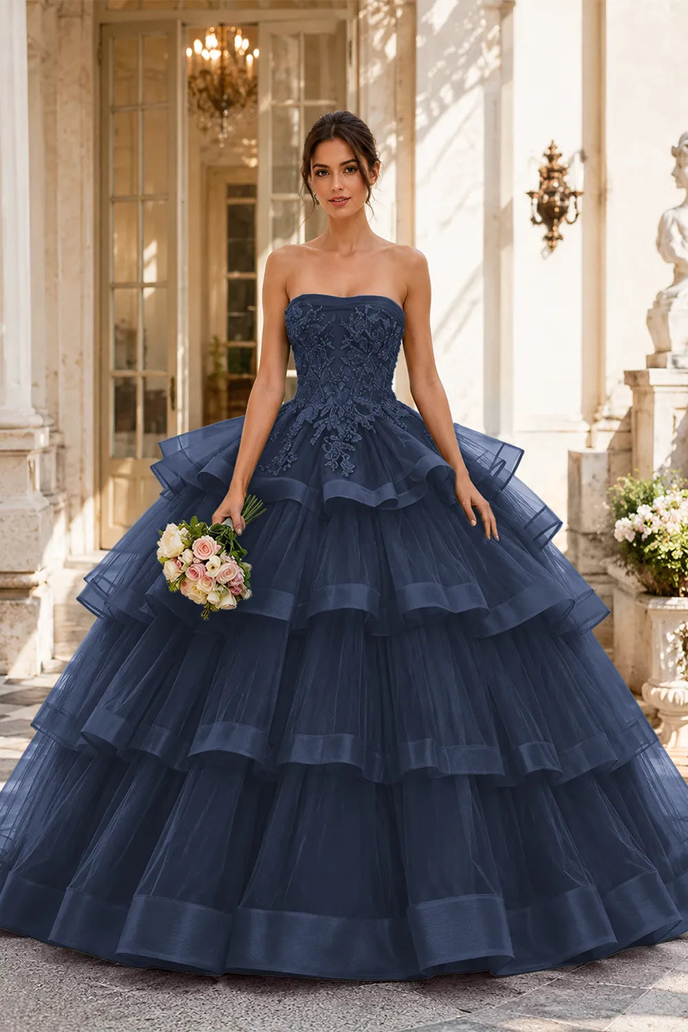 Princess Style Strapless Tulle Ball Gown Evening Dress