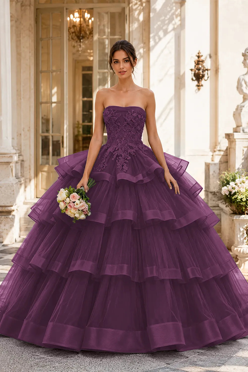 Princess Style Strapless Tulle Ball Gown Evening Dress