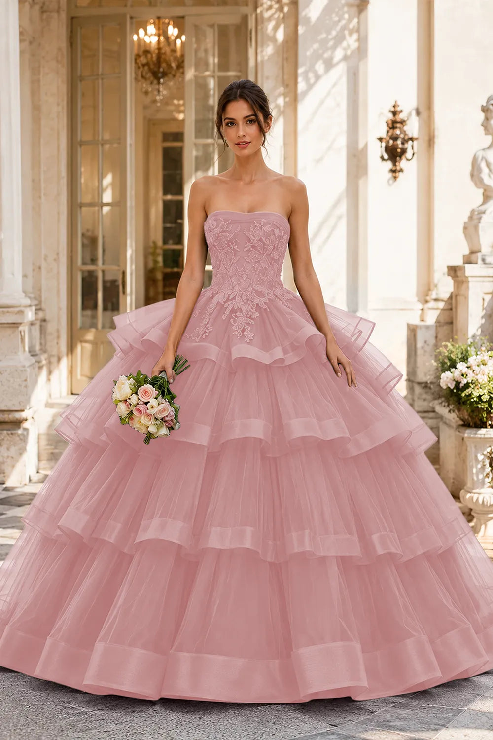 Princess Style Strapless Tulle Ball Gown Evening Dress
