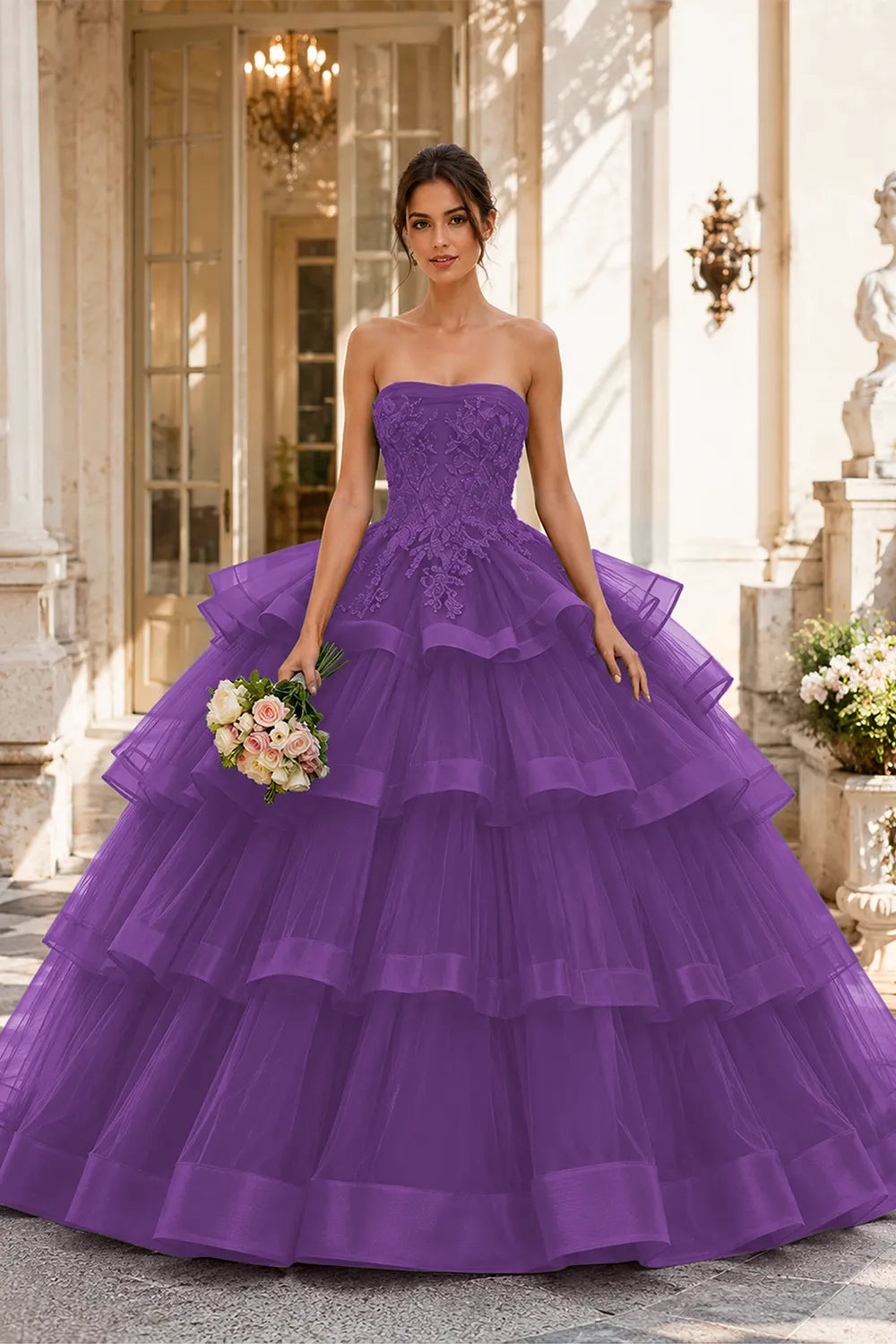Princess Style Strapless Tulle Ball Gown Evening Dress