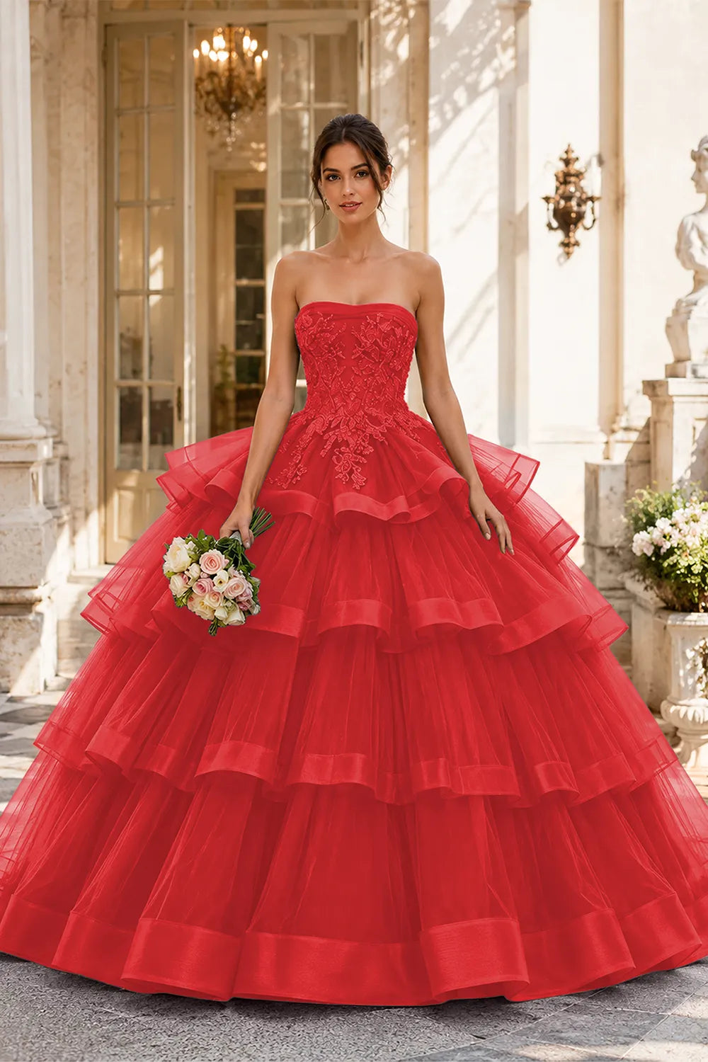Princess Style Strapless Tulle Ball Gown Evening Dress