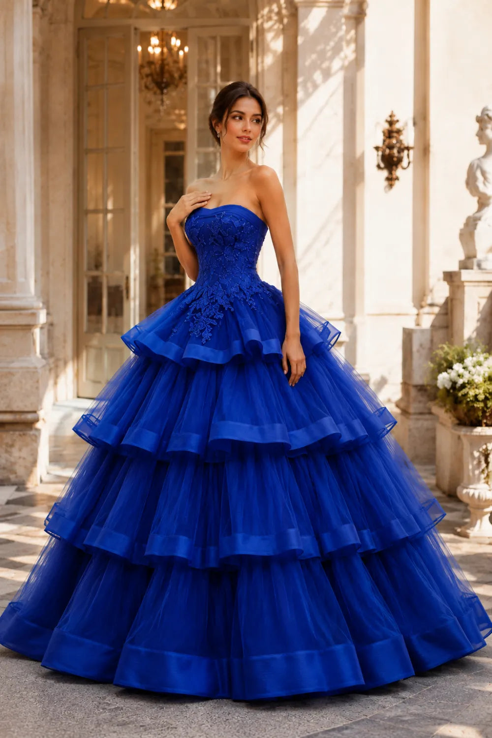 Princess Style Strapless Tulle Ball Gown Evening Dress