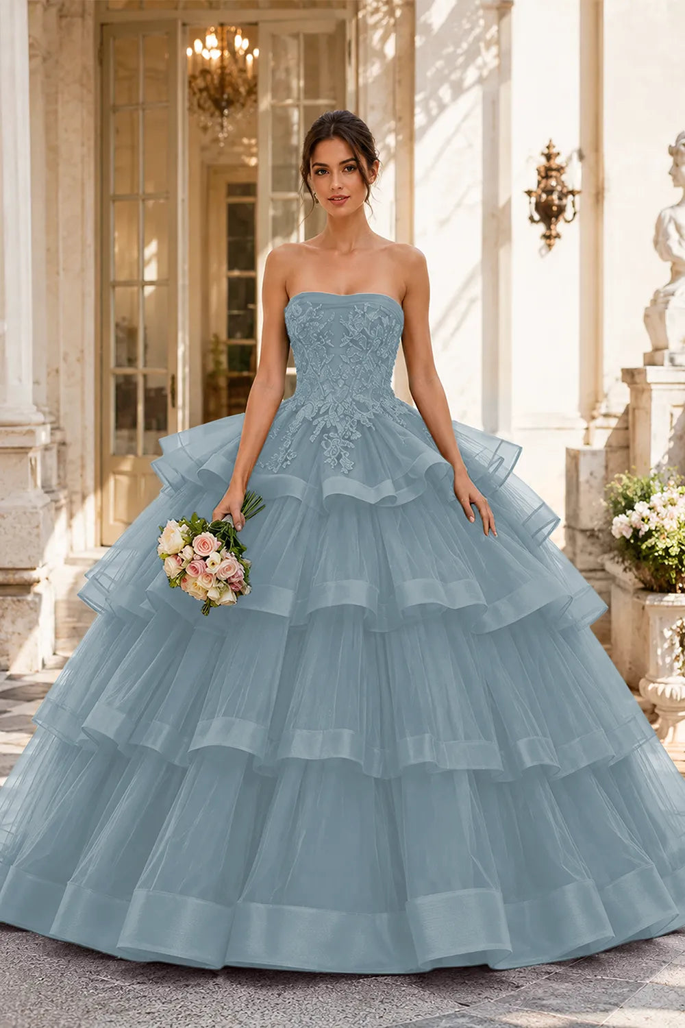 Princess Style Strapless Tulle Ball Gown Evening Dress