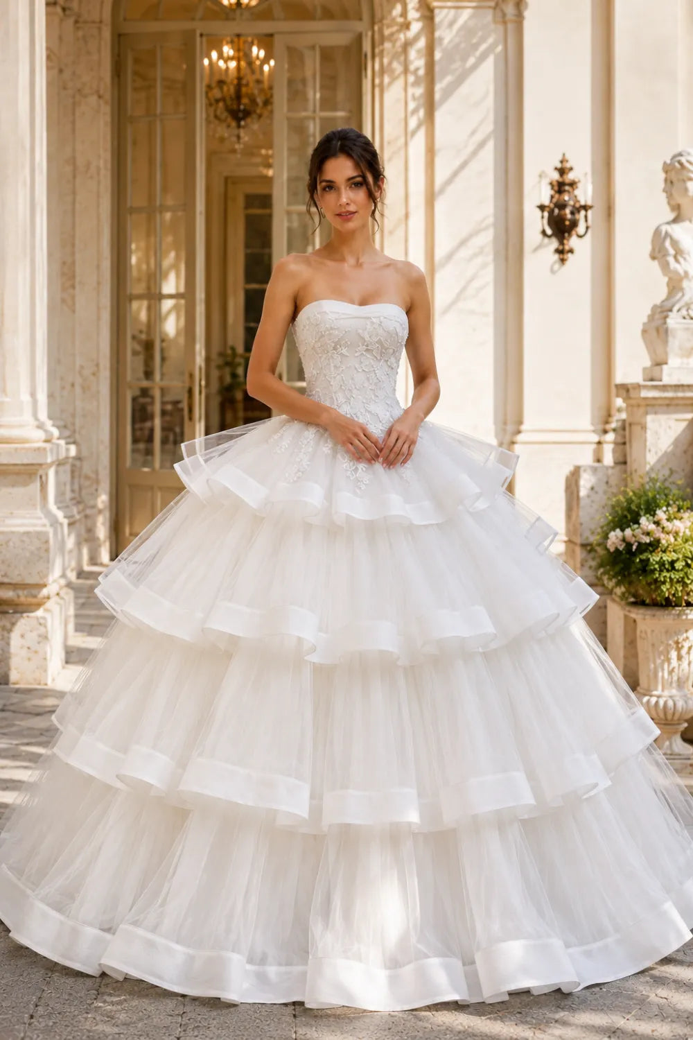 Princess Style Strapless Tulle Ball Gown Evening Dress