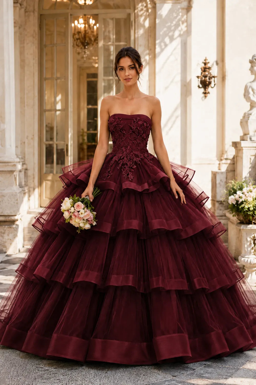 Princess Style Strapless Tulle Ball Gown Evening Dress