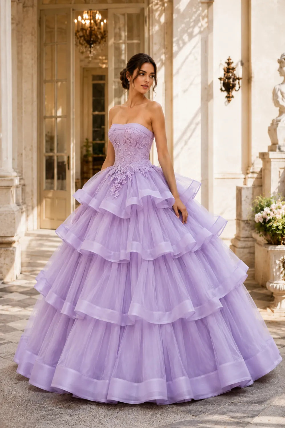 Princess Style Strapless Tulle Ball Gown Evening Dress