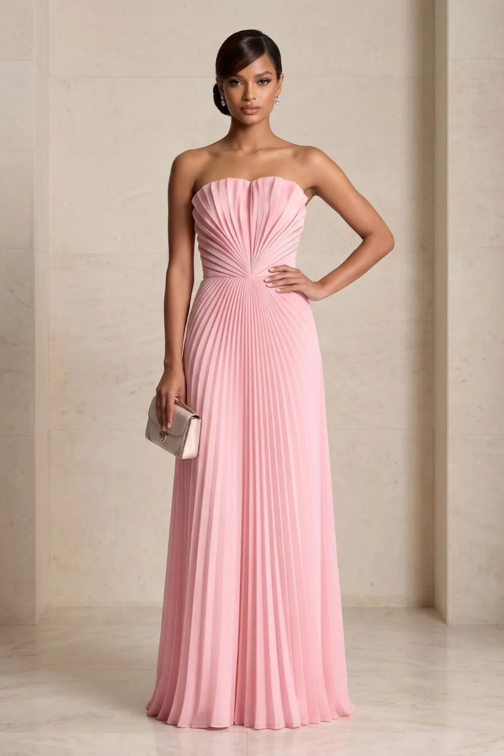 Elara Strapless Pleated Maxi Dress