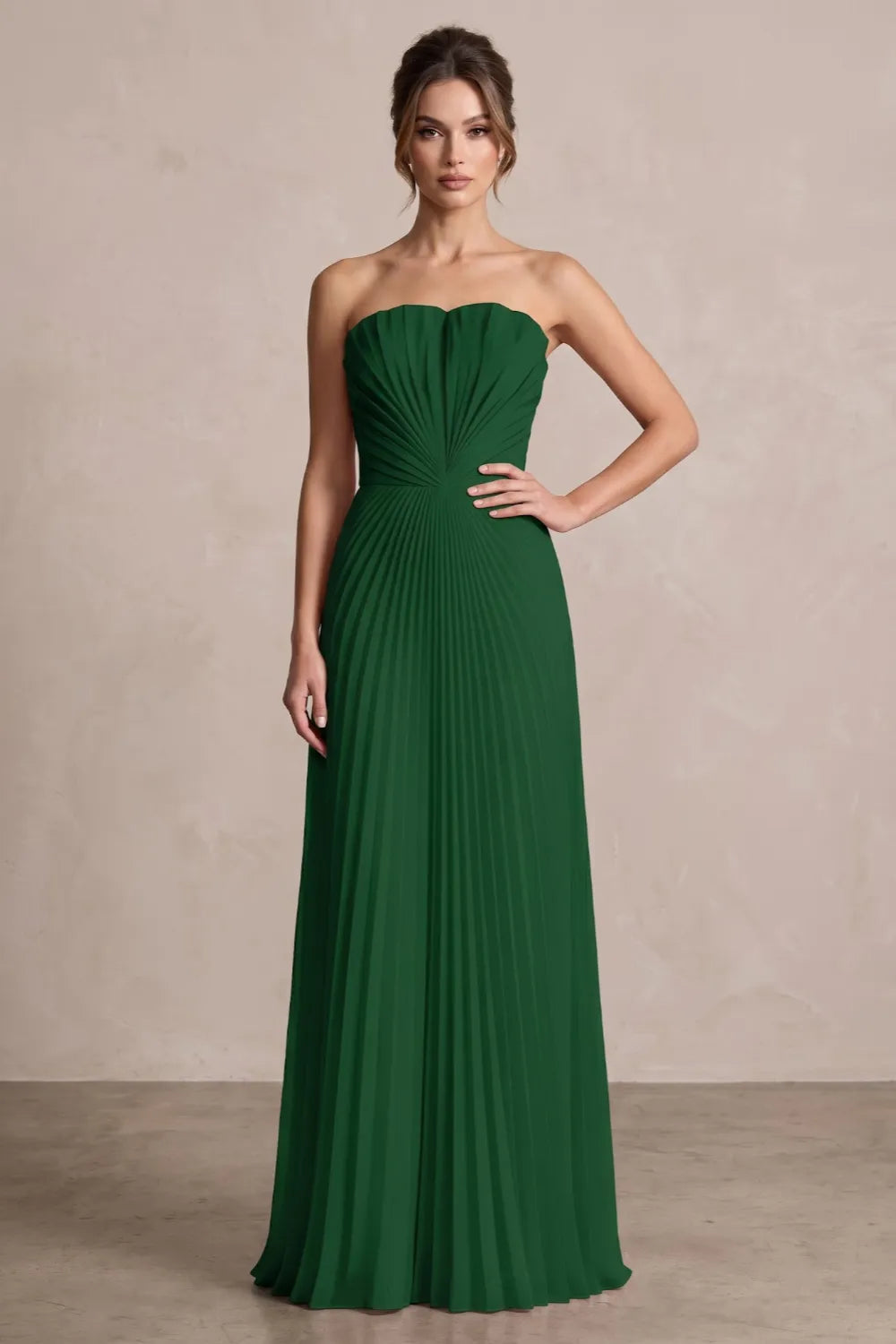 Elara Strapless Pleated Maxi Dress
