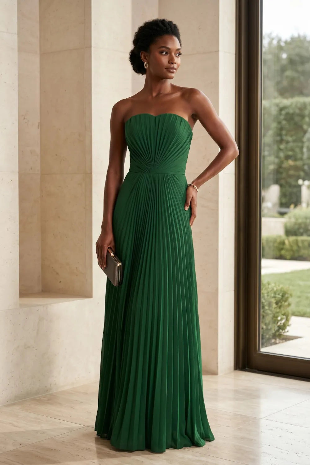 Elara Strapless Pleated Maxi Dress