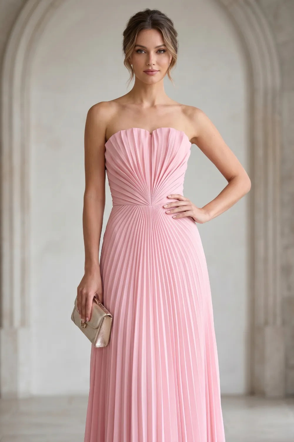 Elara Strapless Pleated Maxi Dress