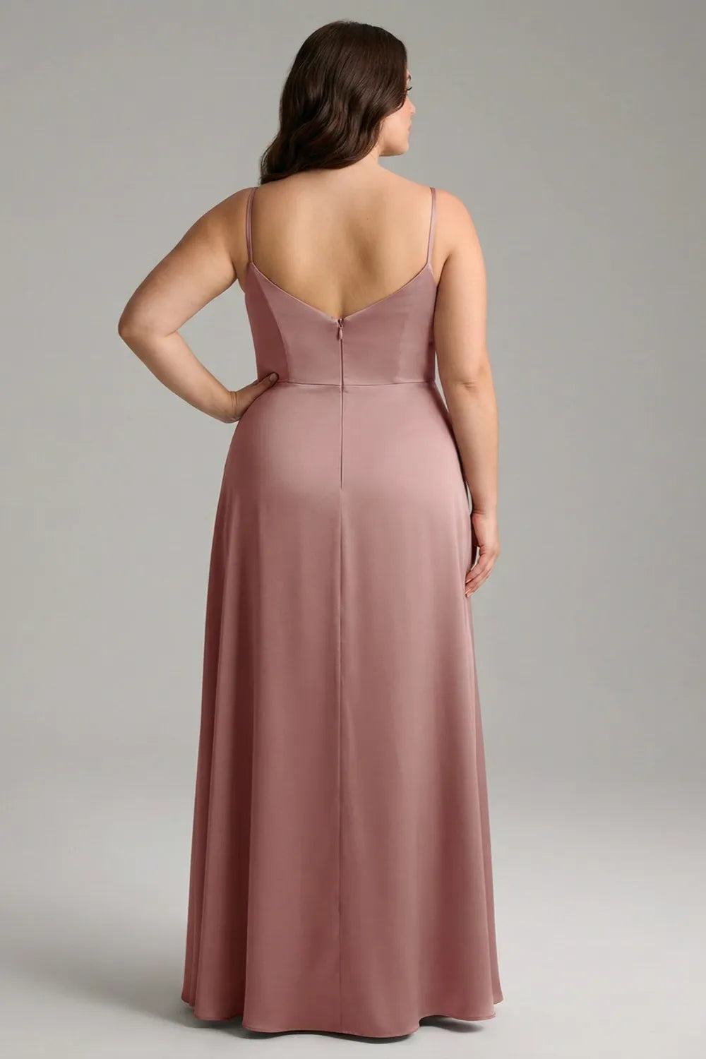 Plus Size Satin Slit Maxi Formal Dress