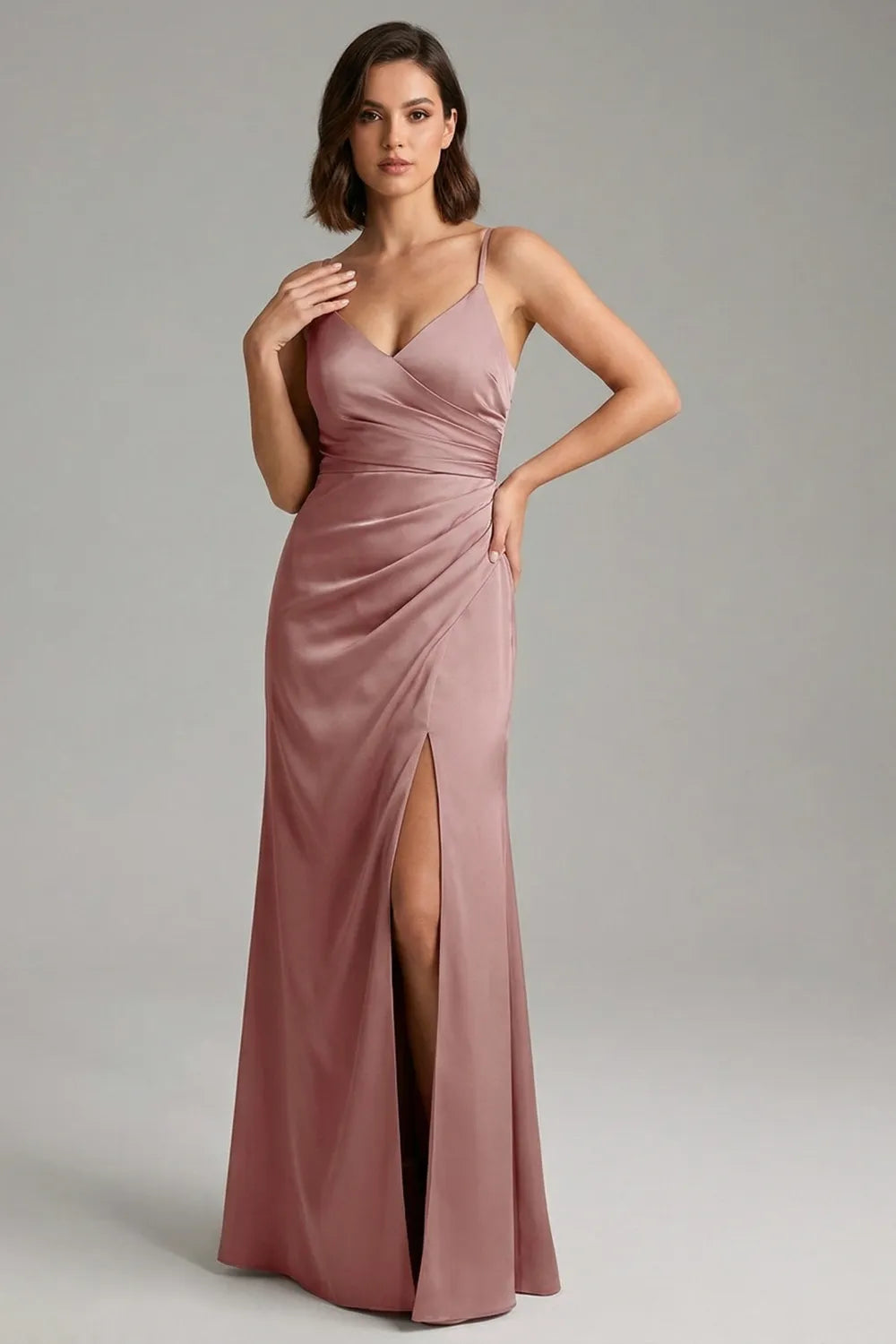 Plus Size Satin Slit Maxi Formal Dress