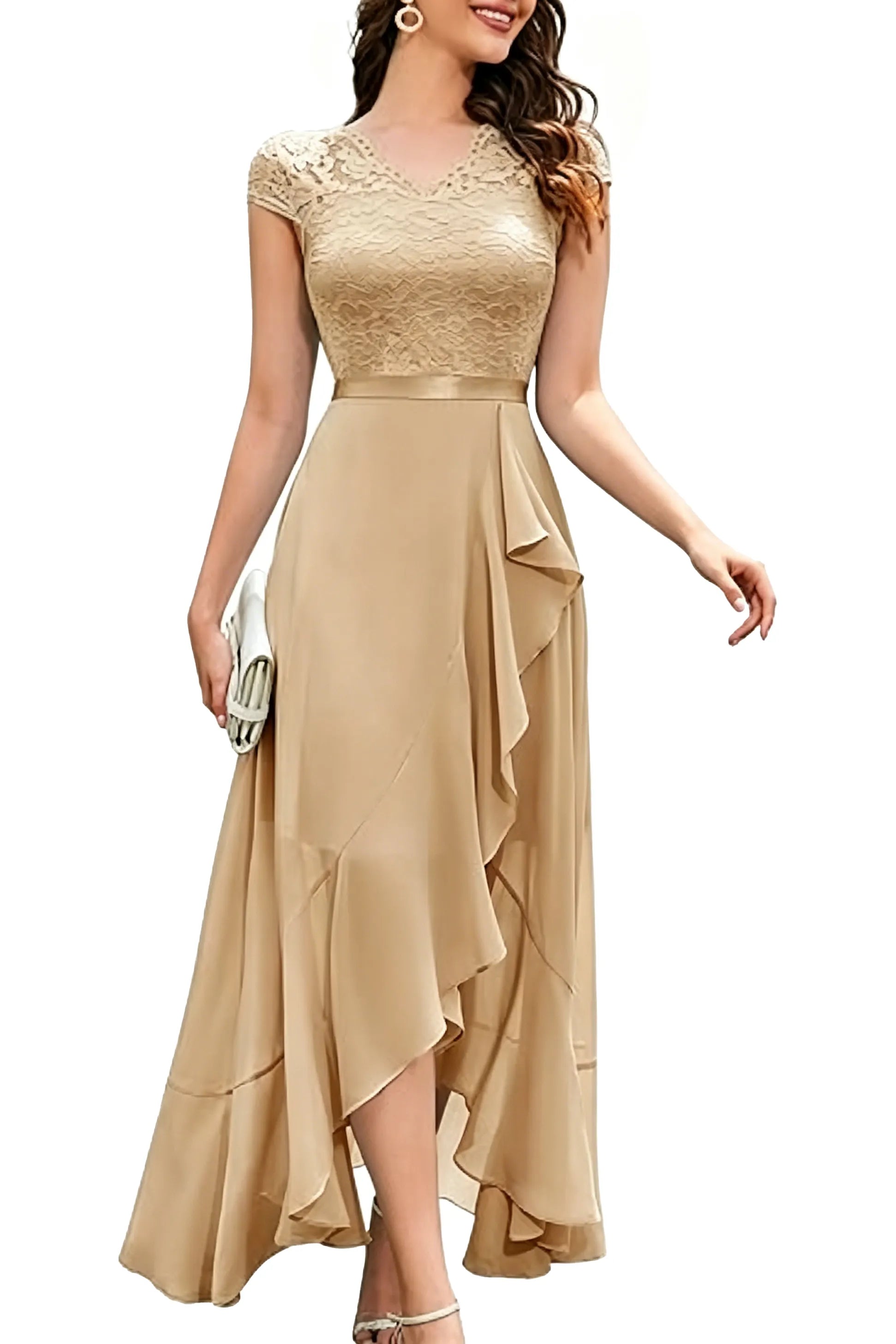 Elegant Lace Bodice Chiffon Formal Dress