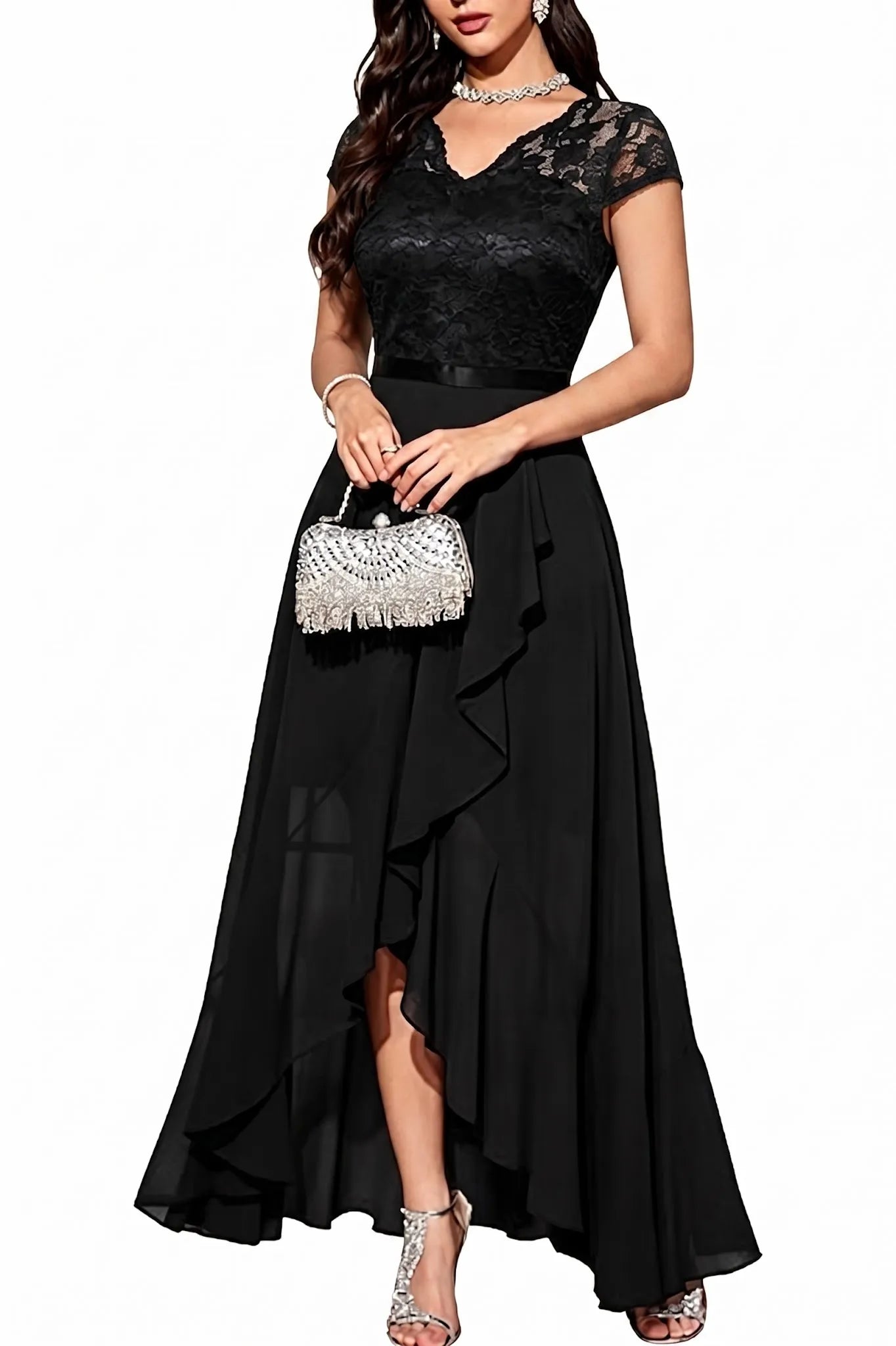 Elegant Lace Bodice Chiffon Formal Dress