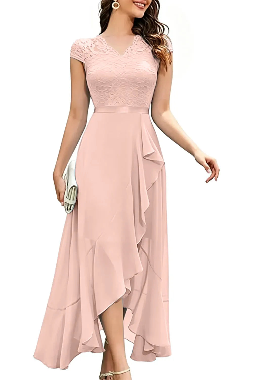 Elegantes Chiffon-Abendkleid mit Spitzenoberteil