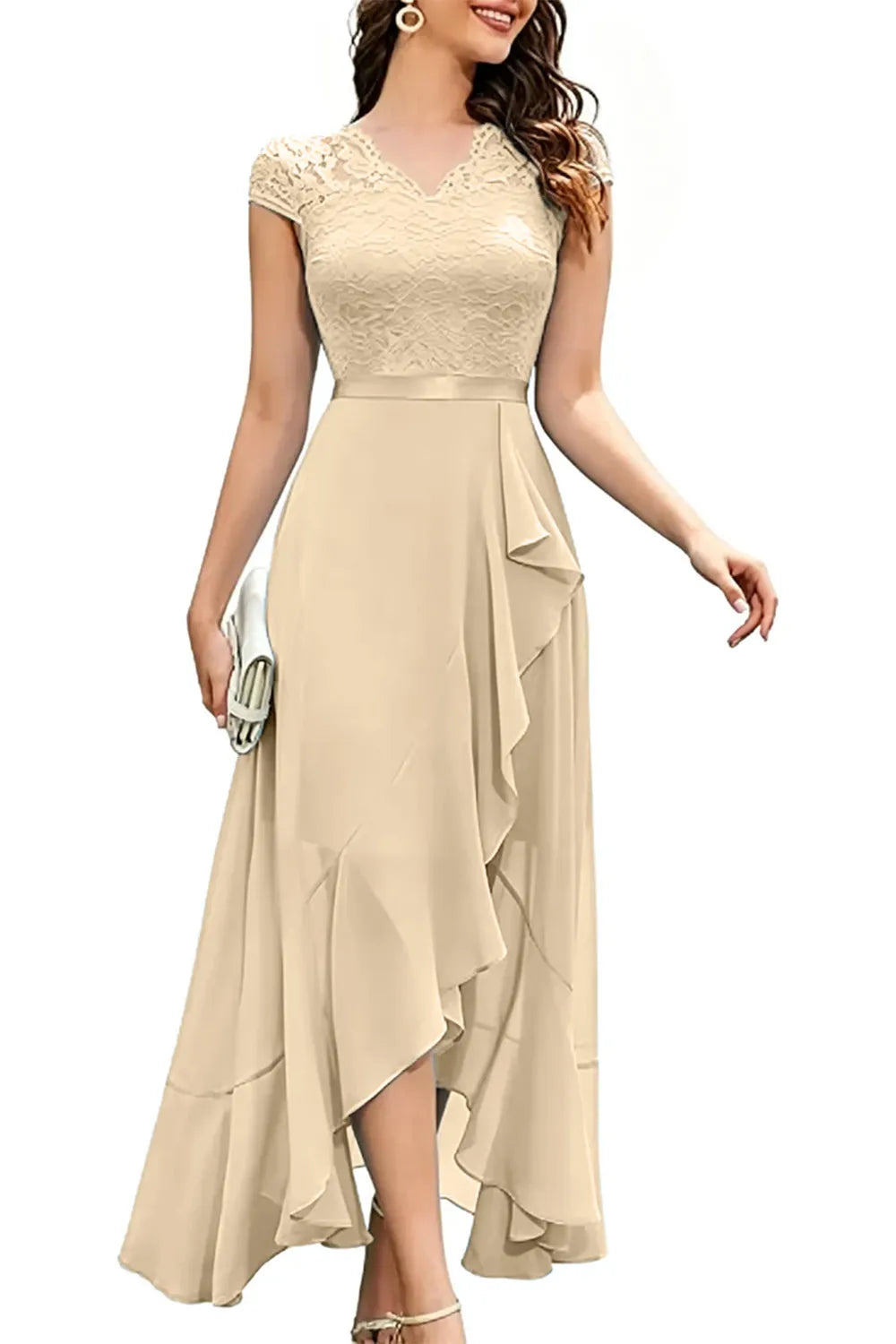 Elegantes Chiffon-Abendkleid mit Spitzenoberteil