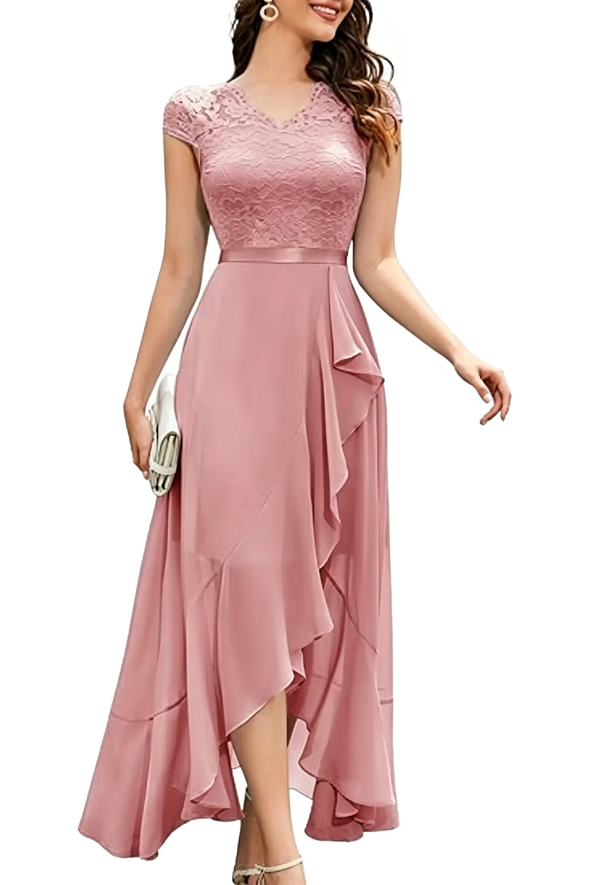 Elegant Lace Bodice Chiffon Formal Dress