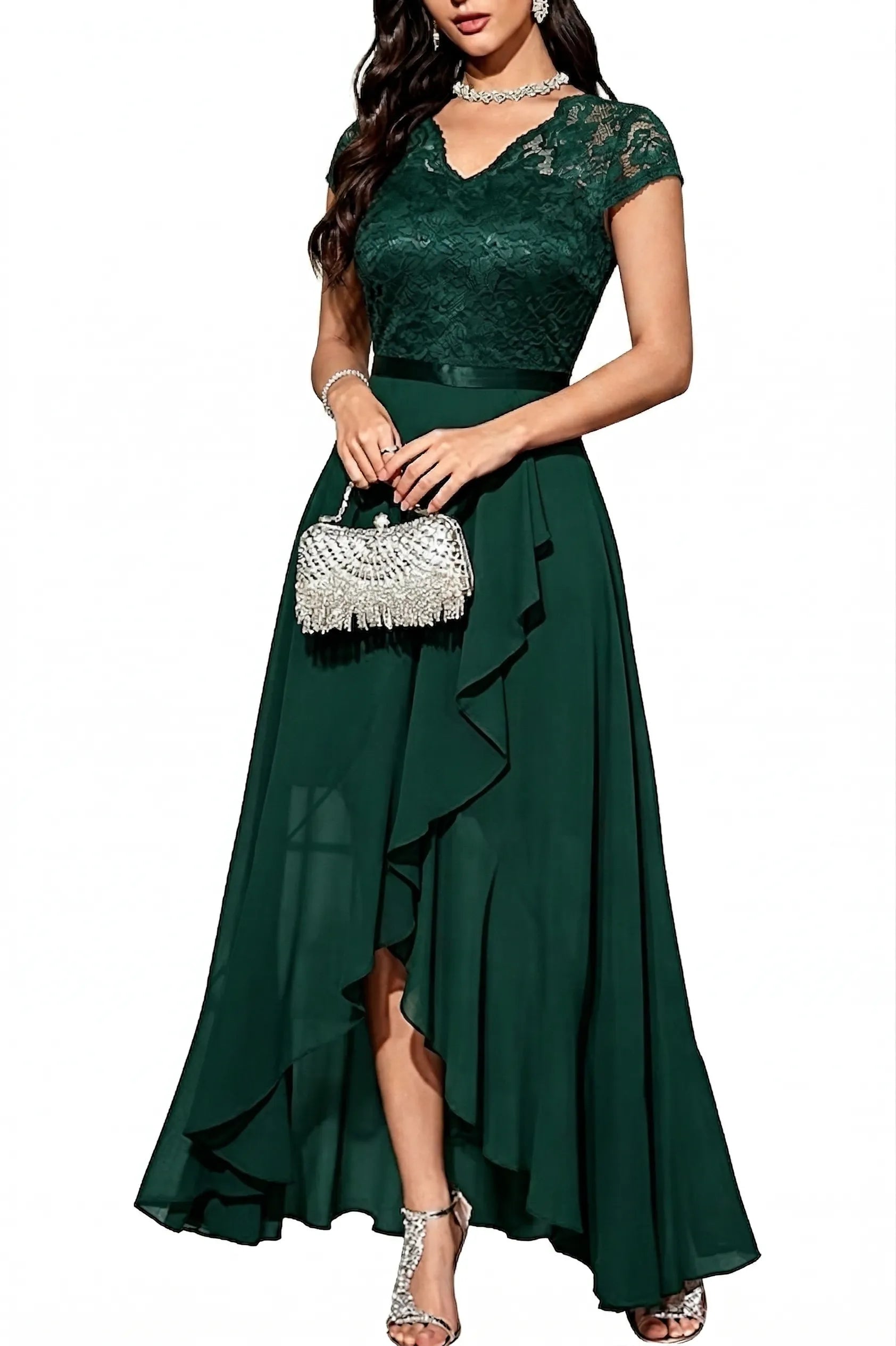Elegant Lace Bodice Chiffon Formal Dress