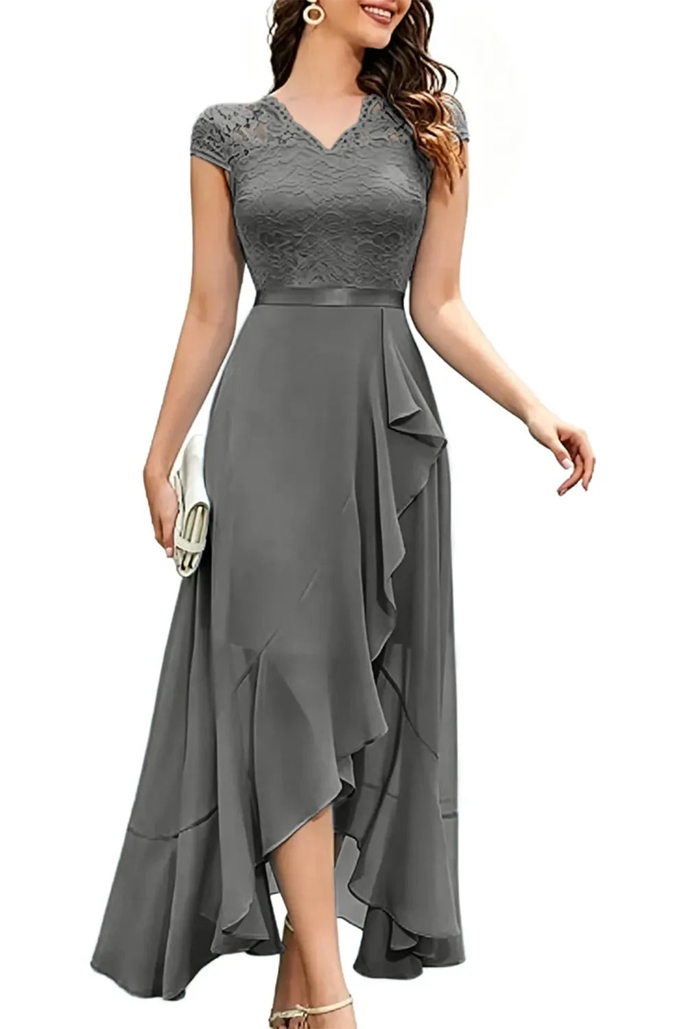 Elegantes Chiffon-Abendkleid mit Spitzenoberteil