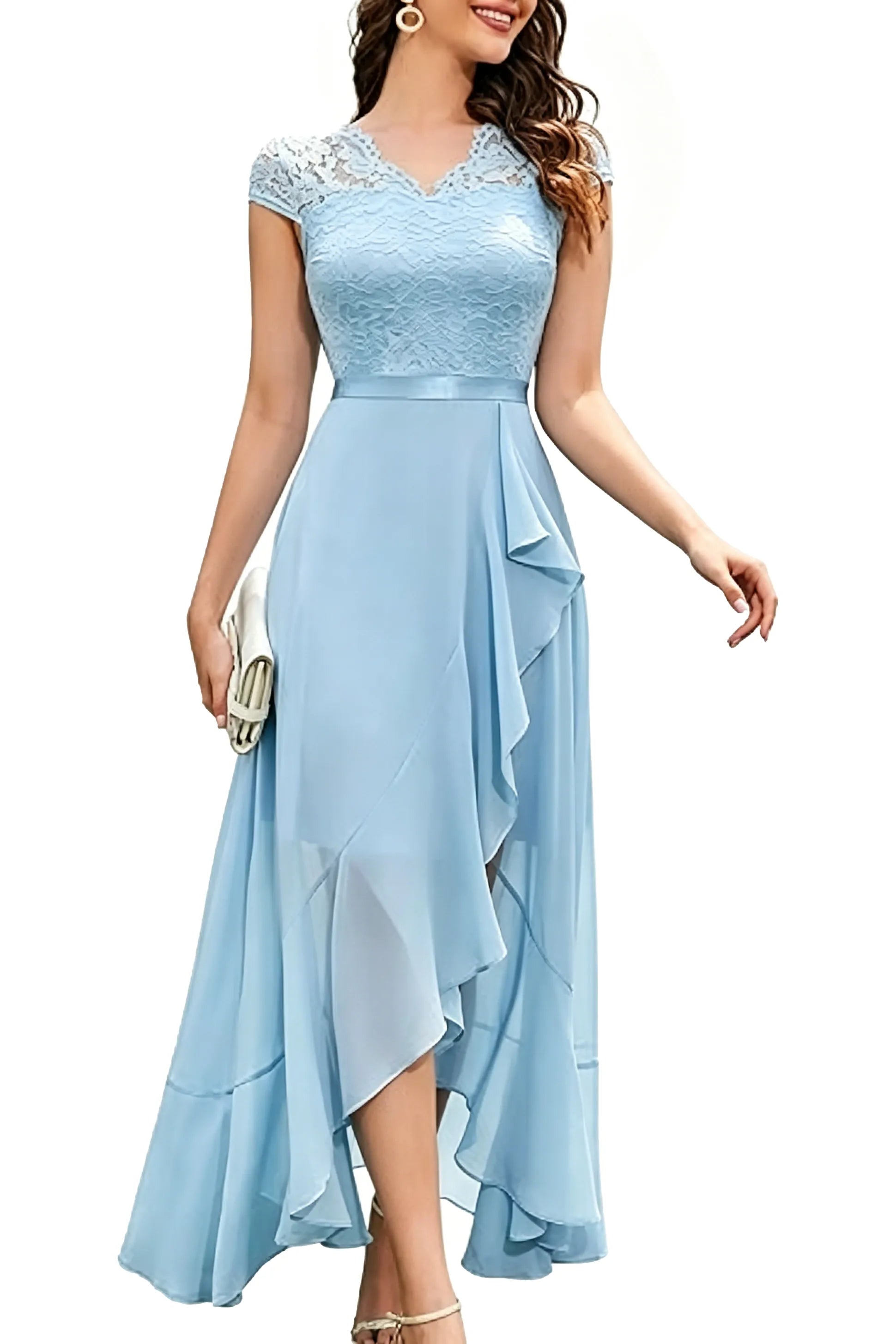 Elegant Lace Bodice Chiffon Formal Dress