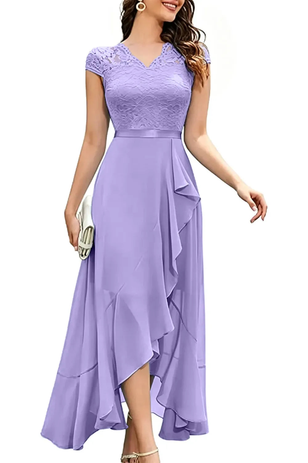 Elegantes Chiffon-Abendkleid mit Spitzenoberteil