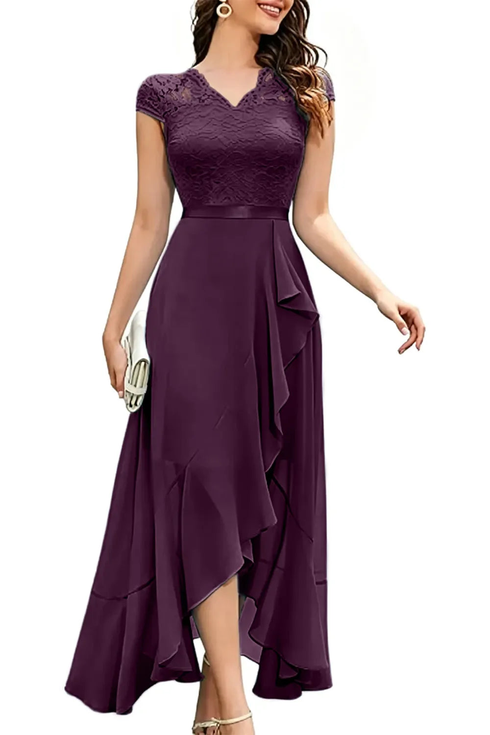 Elegantes Chiffon-Abendkleid mit Spitzenoberteil