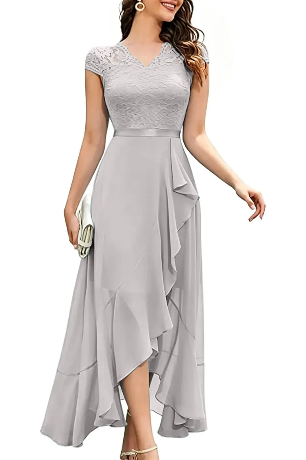 Elegantes Chiffon-Abendkleid mit Spitzenoberteil