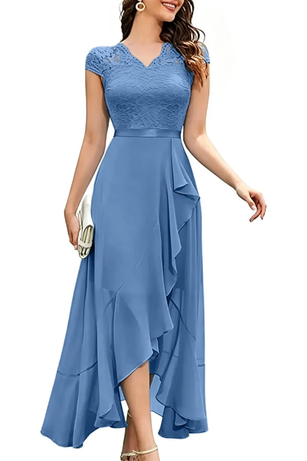 Elegantes Chiffon-Abendkleid mit Spitzenoberteil
