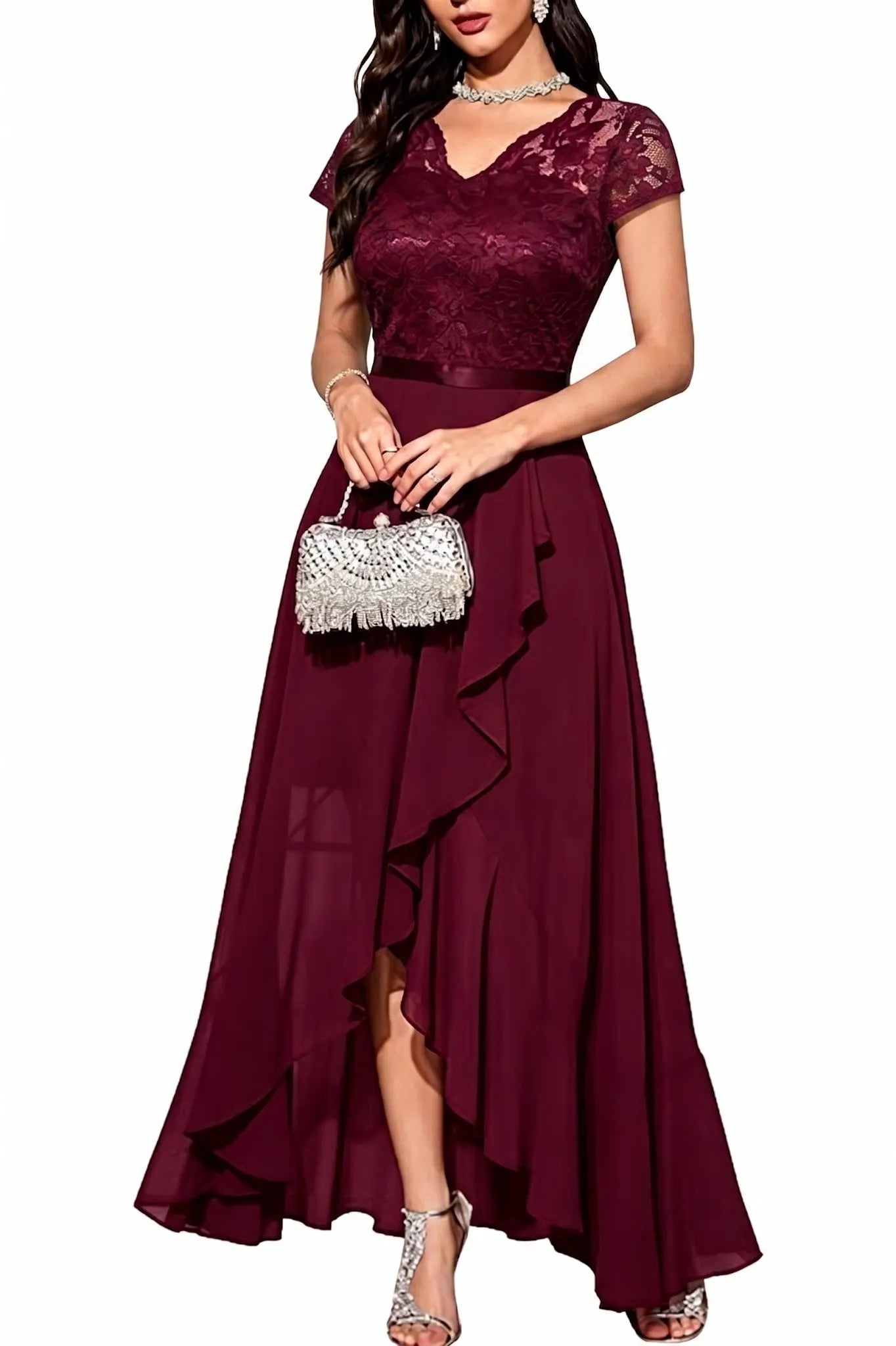 Elegant Lace Bodice Chiffon Formal Dress