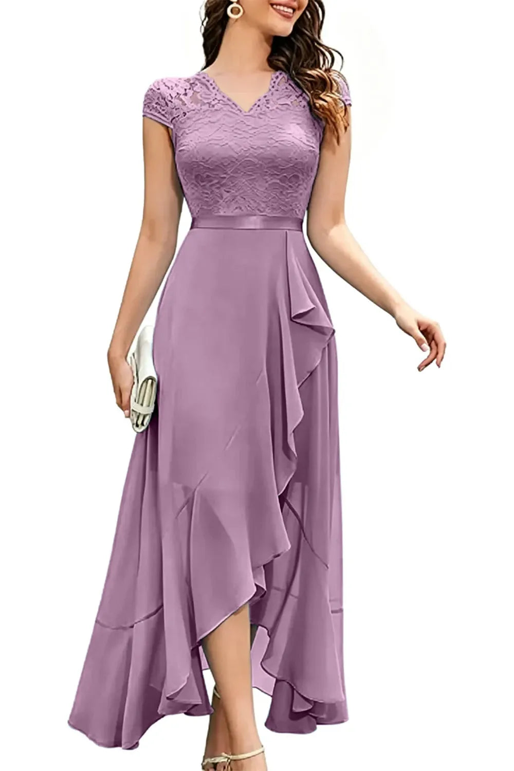 Elegantes Chiffon-Abendkleid mit Spitzenoberteil