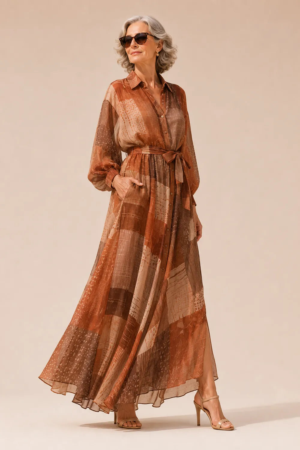 Belted Printed Maxi Shirt Dress