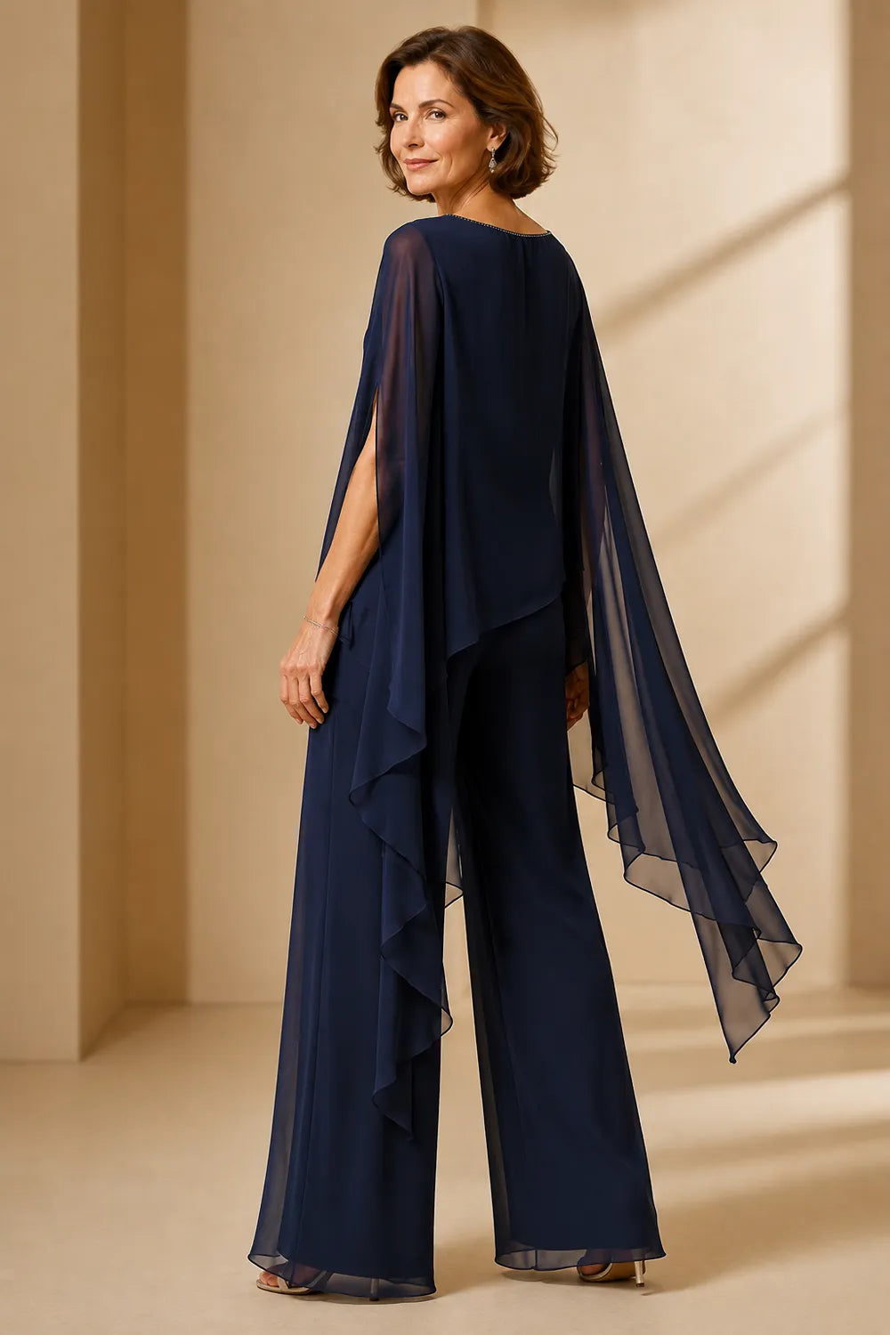 Asymmetric Chiffon Mother of the Bride Pant Suit