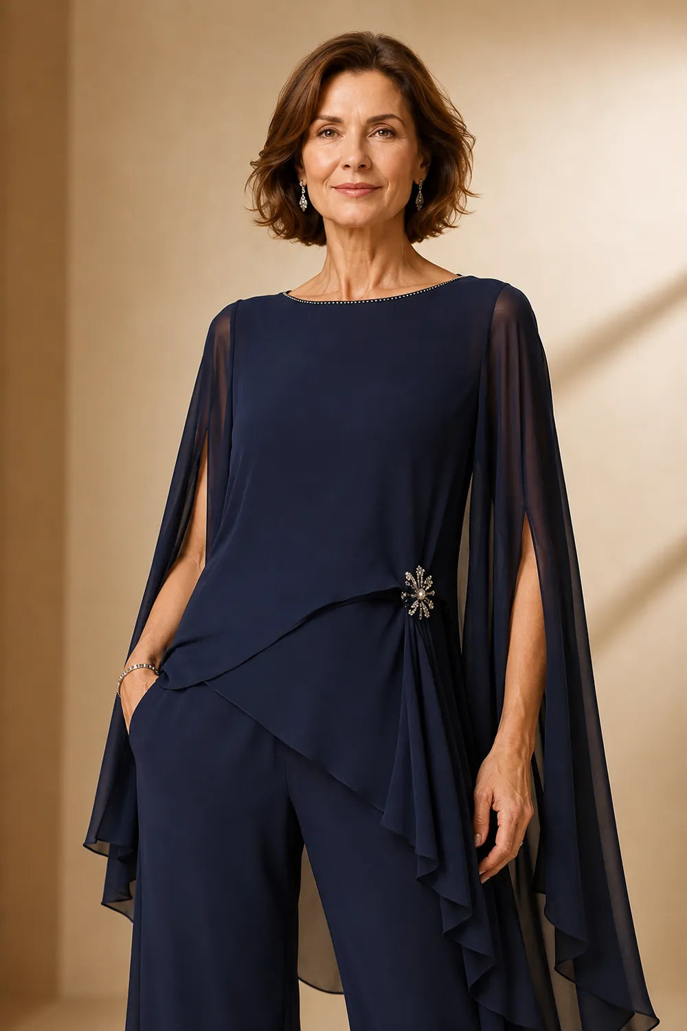 Asymmetric Chiffon Mother of the Bride Pant Suit
